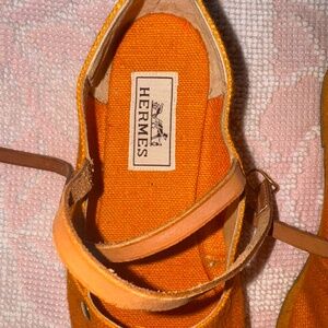Hermès Espadrille Flats Orange Canvas w/ Strap – Size 41